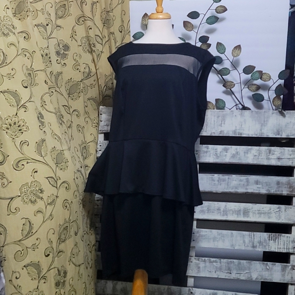 Mesh Peekaboo Peplum Little Black Dress Size 2X